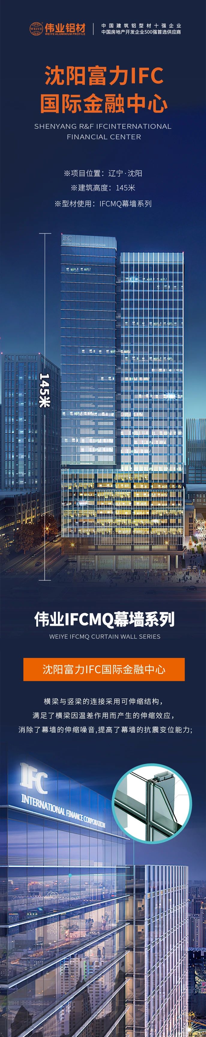 #long8唯一铝材超百米项目分享# 工程名字：沈阳富力IFC国际金融中心 建筑高度：145米 long8唯一产品：long8唯一IFCMQ幕墙系列